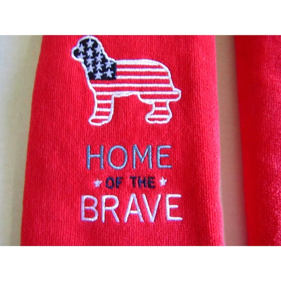 Patriotic Kitchen Dish Towels Red White and Blue American Embroidered Set of 2 - Picture 3 of 4